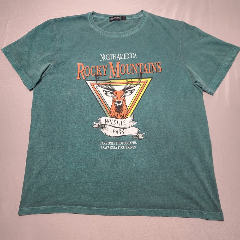 PrettyLittleThing Rocky Mountains Wildlife Tee Womens L Teal Graphic Retro Shirt - Picture 2 of 6